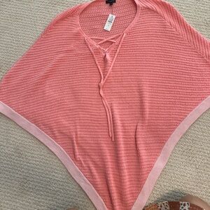 Talbots front tie v-neck cotton blend knit poncho top pink